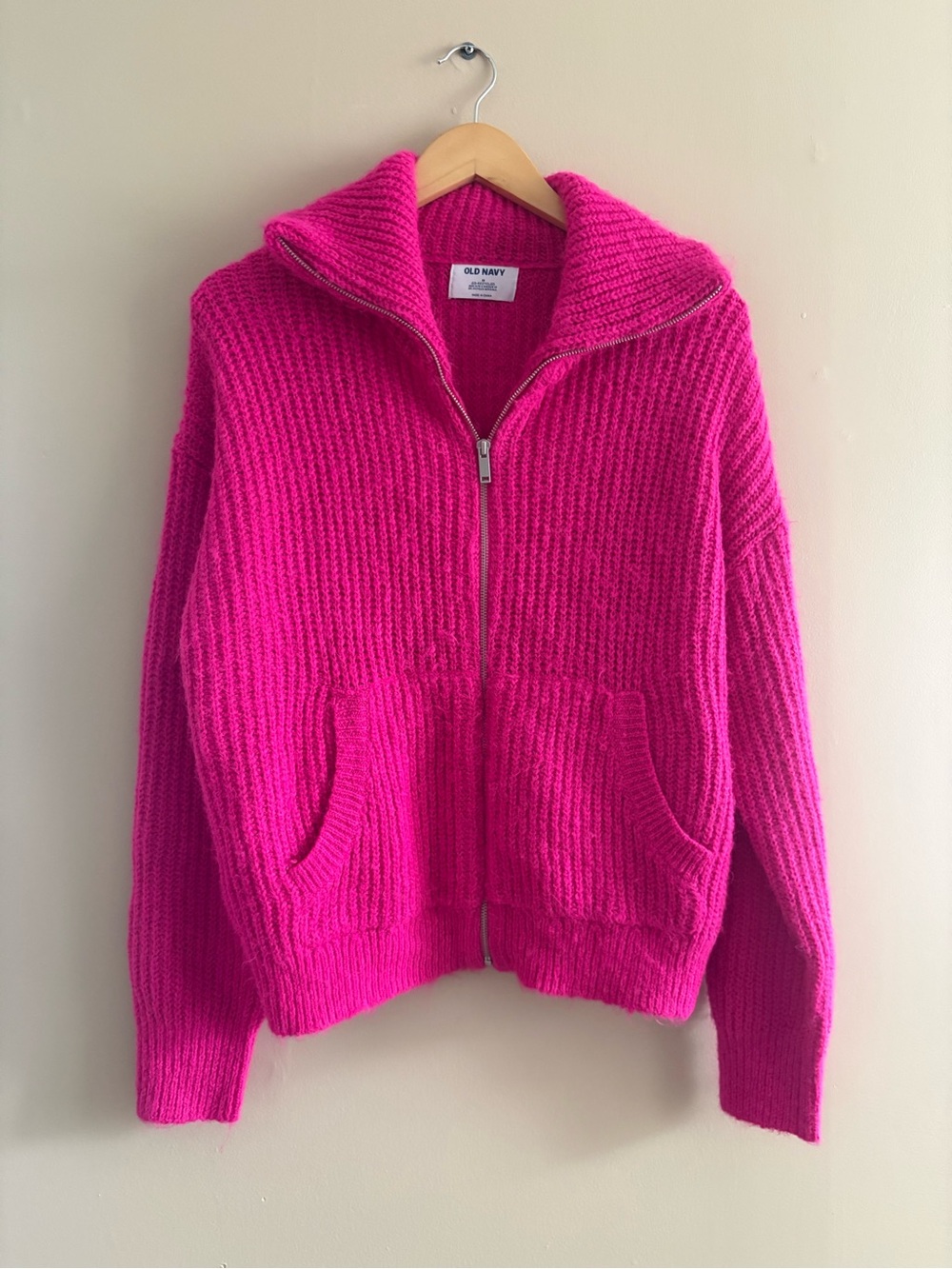 Old Navy Full-Zip Cardigan Sweater Flamingo Pink Size Medium Old Money Pockets